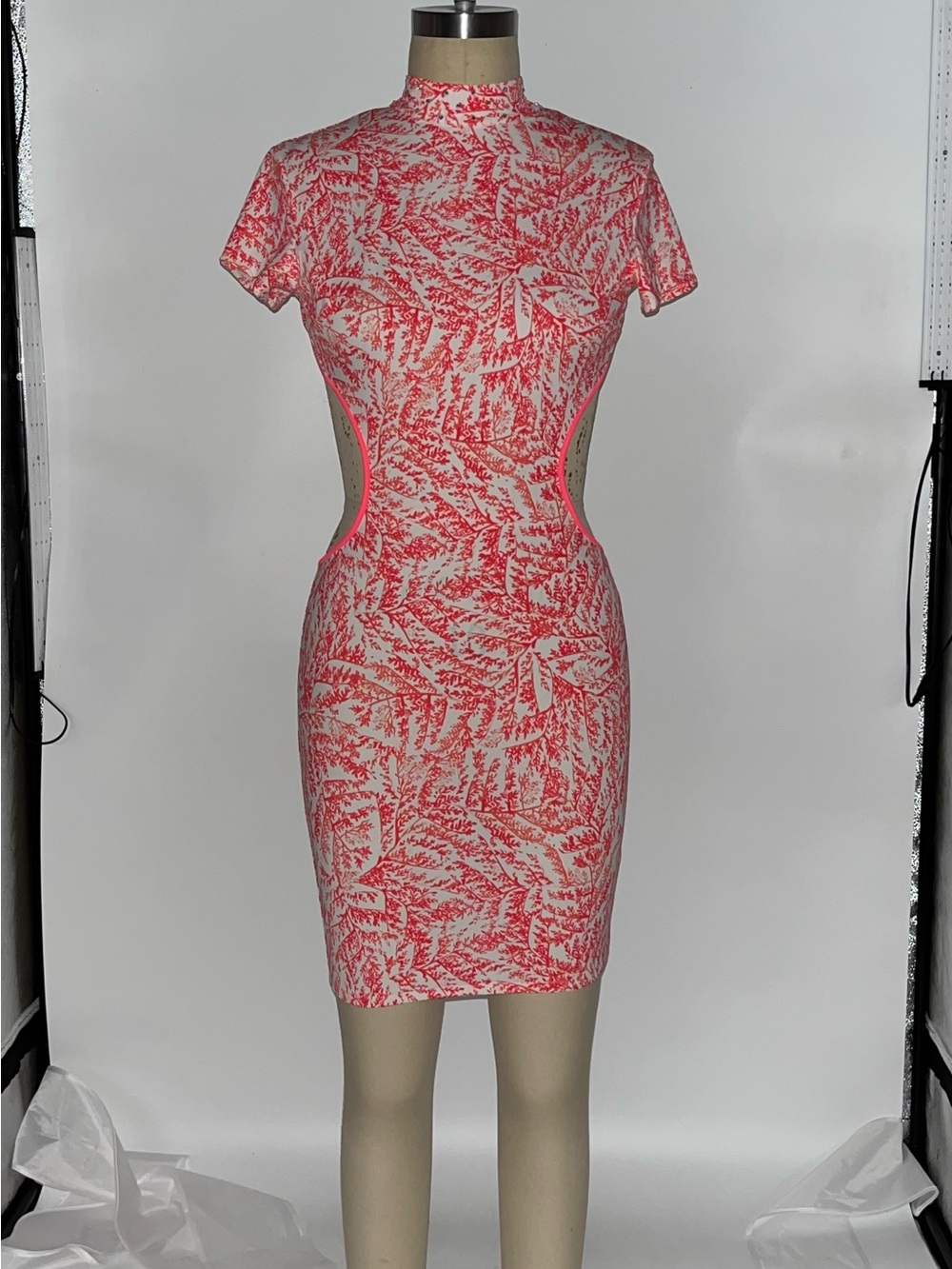 High-Neck Pink Cutout Mini Dress